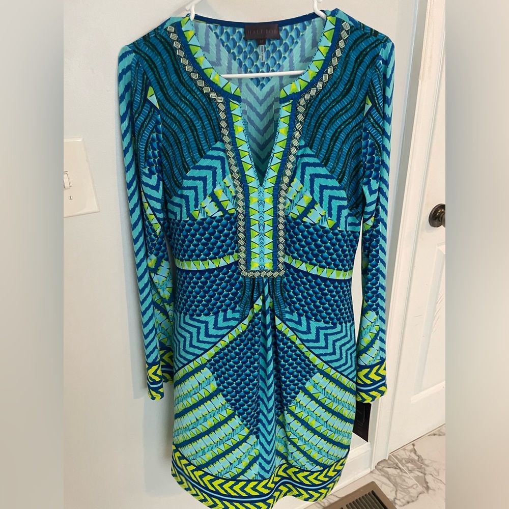Turquoise, blue and green Hale Bob long sleeve dress- new with tags